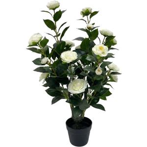 Home Decorative Tree Artificial Camellia Tree Faux Plant Potted Plant Dense Green Leaves and White Blossoms Space Saving Suitable for Living entryways 90cm
