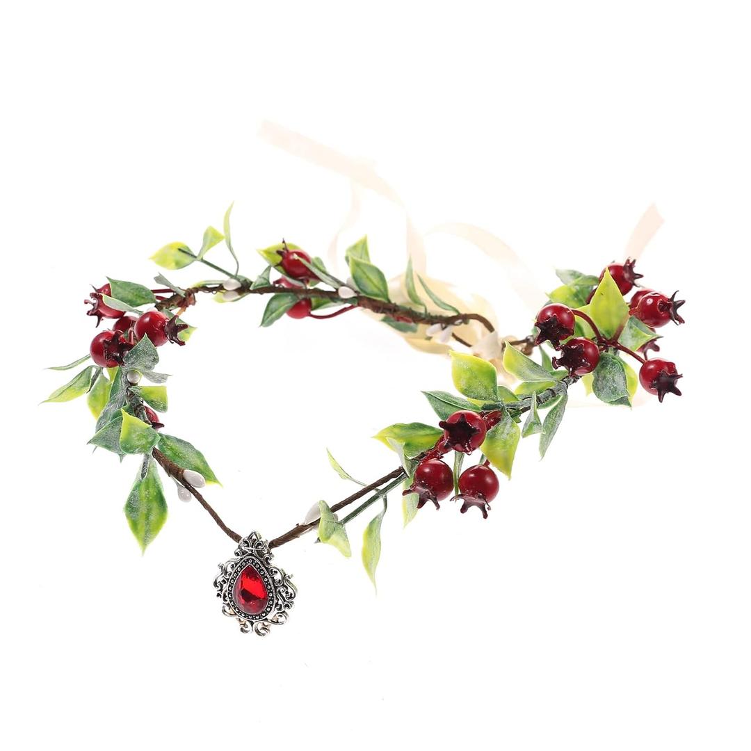 Bubbmi Flower Crown Headband with Red Berry, Elf Fairy Cosplay Forehead Headpiece with for Wedding Festival Masquerade Party Women Girls (FC1587hongguonew)