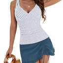 Blooming Jelly Womens Tankini Swimsuits Tummy Control Bathing Suit Two Piece Retro Swim Skirt Modest V Neck Swimwear L