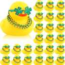 Lenwen 24 Pcs St. Patrick's Day Rubber Ducks Bulk 2.16" Small Car Duckies with Bead Necklace Glasses Holiday Duck Bath Toy for St. Patrick's Day Party Decors Supplies Gift