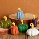 2 x Vicenpal 6 Pcs 1.18 Inch Fall Pumpkin Decor Figurines Mini Resin Thanksgiving Pumpkin Decor Table Rattan Fake Fall Crafts Multicolor Autumn Harvest Table Kitchen Centerpiece(Fresh Color)