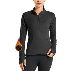 Willit Women's Fleece Running Jacket Pullover Thermal Equestrian Shirt Golf Shirt Long Sleeve Half Zip Exercise Winter Gear (Medium, Black)