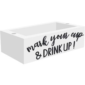 Cups Organizer Wood Cup Organizer with Marker Slot, Mark Your Cup and Drink Up, Large Capacity Cup Storage Rack, for Bar, Kitchen, Countertop, Home & Office (White)