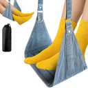 Airplane Foot Hammock, No Collapse Foot Rest for Plane Travel with Extended Adjustment Strap, Portable Desk Foot Hammock with,Cotton Denim, Foot Sling Travel Essentials to Relax Your Feet(Light Blue)