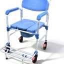 Bedside Commode with Wheels - Rolling Shower Chair for Elderly and Disabled - 3 in 1 Shower Wheelchair 400 LBS Capacity, HDB-697A