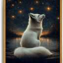 Framed White Fox Wall Art Forest Animal Canvas Prints Starry Night Paintings Wall Decor Woodland Wildlife Pictures Artwork for Living Room Bedroom Bathroom 12x16in