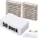 Henoyso 50 Sets 1 x 3 Inch Magnetic Name Tags Blank Magnetic Badge Holder Bulk Acrylic DIY Badges with Adhesive Tape Custom White Printable for Jacket Shirts Supplies
