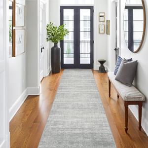 Art&Tuft Non-Slip Runner Rug - 2x8 Runner Rug Washable Low-Pile Rugs Runners, Soft Distressed Carpet Runner for Bedroom Bathroom Kitchen Laundry Living Room, Grey