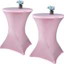 2 Pack 24x43 Inch Pink Cocktail Tablecloth Spandex Round Fitted Table Cover for Wedding Banquet Event Party