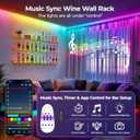 RGB LED Wall Mount Wine Rack, 48" 3-Tier Bar Shelf with Glass Holder, Gold
