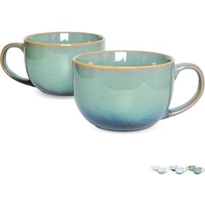 Bosmarlin Ceramic Large Coffee Mug Set of 2, 23 Oz, Jumbo Mug Soup Bowls with Handles, Dishwasher and Microwave Safe (23 Oz, Pale Green)