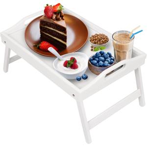 Bed Tray Table Folding Legs with Handles Breakfast Food Tray for Sofa,Bed,Eating,Drawing,Platters Serving Lap Desk Snack Tray (White Medium)