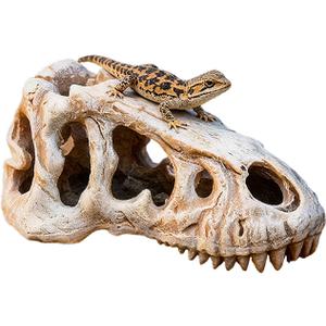 Bearded Dragon Basking Platform, Fish Tank Decorations, Reptile Resin Dinosaur Skull Decor, Reptile Tank Accessories, Dinosaur Fossil Hideout for Snake, Fish, Hermit Crabs, Geckos