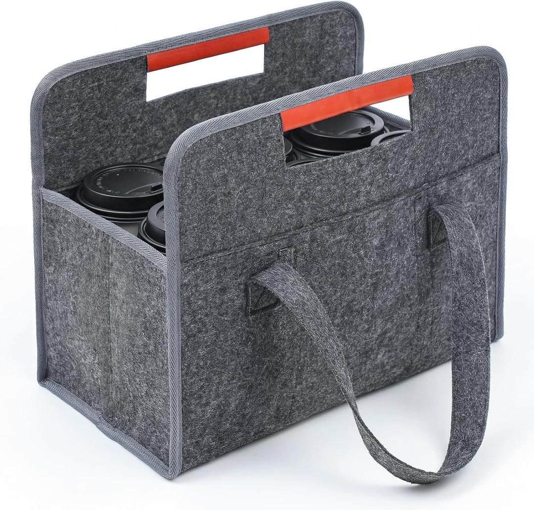 Moukeren 6 Cup Drink Carrier with Handle Reusable Drink Caddy Portable Coffee Cup Holder with Folding Design Adjustable Dividers for Delivery, Car, Take Out, Outdoors