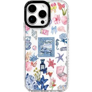 3 x for iPhone 14 Pro Case, Vintage Coastal Collage Pattern with Shells & Teacups, Military-Grade Drop Protection, Glossy Elegant Soft Slim TPU Protective & Camera Protection for Girls (SunflowerCut)