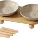 Raised Ceramic Wide Whisker Friendly Cat Dishes, Anti-Slip Food& Water Bowl with 2 Style Stand Adjustable Pet Bowl Set(2Dish+Stand, Vintage Latte)