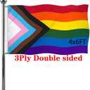 Jayus Double Sided Inclusive Progress Pride Rainbow Flag 4x6 Outdoor- Heavy Duty LGBTQ Rainbow Flags Banners with 2 Grommets