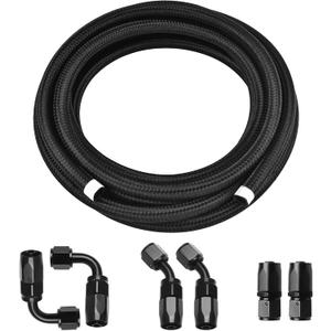 4AN Fuel Line Kit, AN4 10FT Nylon Stainless Steel Braided Oil Gas Fuel Hose CPE with 6 Pcs Swivel Hose End Fittings Adapter Kit - Black