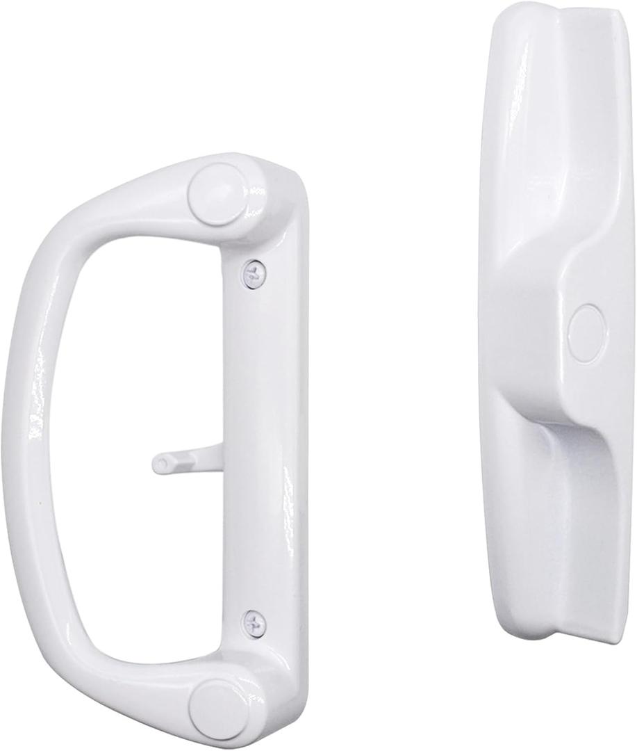 Sliding Glass Patio Door Handle Replacement Set Only Non-Keyed Pull Handles, Fits 3-15/16" Hole Spacing, 1-1/4" to 2" Thick Doors, Non-Handed, White
