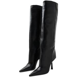 Goolita Fold Over Boots For Women, Pointed Toe Stiletto Heel Knee High Boots Fashion Comfortable Slip On Tall Boots size 42