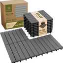 Premium Acacia Wood Interlocking Deck Tiles, 9 PCS 12"x12"x0.9" Patio Flooring, Outdoor Waterproof Decking Tiles for Balcony, Backyard & Patio, All Weather Use (Gray - Striped Pattern)
