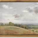 InSimSea Framed Canvas Wall Art Vintage Decor, White Clouds over Vast Grassland Classical Paintings Canvas Prints, Rustic Wall Decor for Bedroom Living Room Office, 8"x10" (Landscape-Lionel)