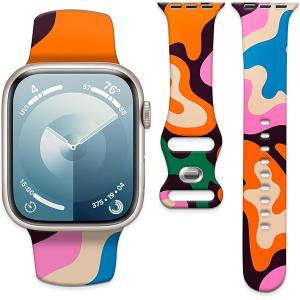 Sport Silicone Band Compatible with Apple Watch Bands 40mm 38mm 41mm Women Men,Soft Wristband Waterproof Replacement Sport Strap for iWatch Bands Series 10 9 8 7 6 5 4 3 2 1 SE Ultra (Abstract shapes)