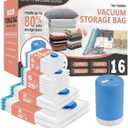 Cozy Essential Travel Vacuum Storage Bags with Rechargeable Cordless USB Pump for Luggage, Suitcase, Carry-on Size Vacuum Seal Compression Space Saver Bags for Clothes and Clothing, 16 Combo