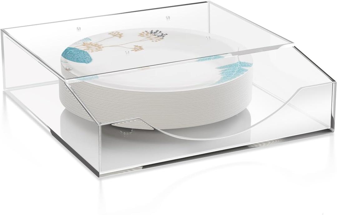 8/9/10 Inch Paper Plate Dispenser, Sturdy 4mm Acrylic Paper Plate Holder Under Cabinet, Convenient Wall Mounted Paper Plate Organizer Dispenser for Kitchen Countertop or Outdoor Use, Transparent