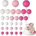 30 PCS Balls Cake Topper DIY Cake Insert Toppers Ball Cake Picks Cupcake Topper for Birthday Party Baby Shower Wedding Cake Decoration(Pink White Hot Pink)