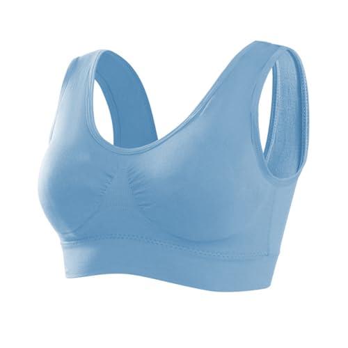 Memoryee Sports Bras Women 1 Pack Set Plus Size for Large Breasts Non Wired Inserts Washable Padded Push Up Vest Crop Top Lake Blue 3XL