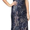 Alex Evenings Women's Long Mother of The Bride Sequin Dress with Cold Shoulder Flutter Sleeves (Blue) Navy/Nude Flutter Sleeve, 6P