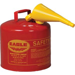 Eagle 5 Gallon Type I Red Safety Gas Can for Gasoline with Flame Arrester, Self-Closing Lid, and F-15 Funnel, Made in the USA, Galvanized Steel Flammable Storage Can, UI50FS