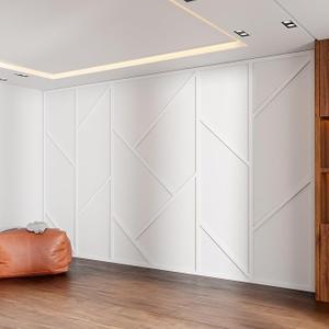 Pangda Peel and Stick Wall Molding Kit Flat Wall Molding Kit for Living Area Decor Premade Wainscoting Panels Accent Panel for Home, Office, Hallway, Dining Room(Asymmetric Style)