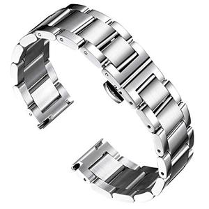 BINLUN Stainless Steel Watch Band, Heavy Duty Metal Replacement Strap with Polished & Matte Brushed Finish for Men and Women, 16mm-26mm(Mid-Brushed Finish Silver,23mm)