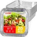 8x8 Aluminum Foil Pans, 20 Pack Disposable Trays Half Size Heavy Duty Tin Pans Deep Food Containers For Cooking, Meal Prep, Baking, Roasting, Chafing, Heating or Steam Table