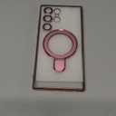 Compatible with Samsung Galaxy S24 Ultra Case with Magnetic Ring Stand [Compatible with Mag-Safe] [Full Camera Lens Protector] Plating Clear Phone Case for S24 Ultra 6.8", Pink