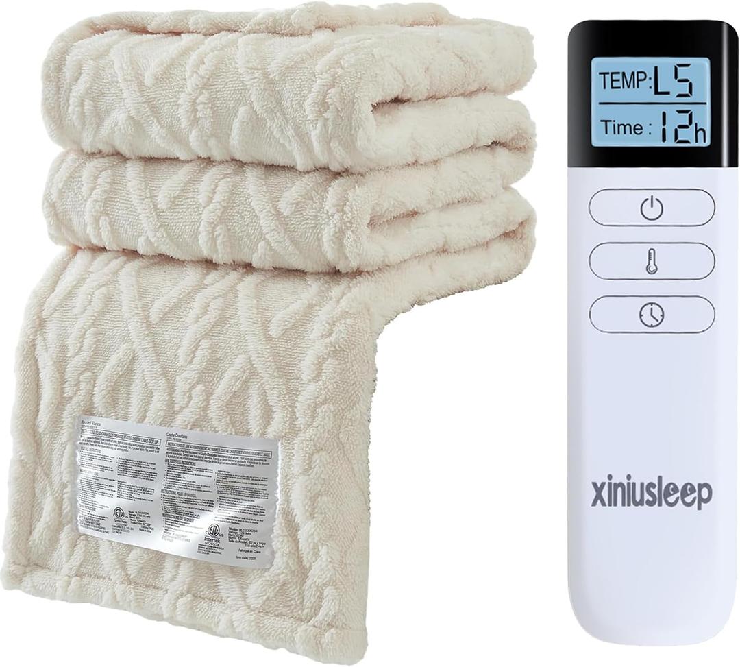 Heated Blanket Electric Blanket, 62"84" Heating Blanket, 5 Heating Level, 1-12 Hour Auto Off, Intelligent Overheat Protection (Beige)