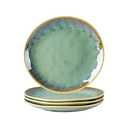Henten Home Ceramic Dessert Plates, 8.5 Inch Salad Plate Set of 4, Porcelain Snack Serving Dishes for Cake, Kitchen, Microwave & Dishwasher Safe, Reactive Glaze (Green)