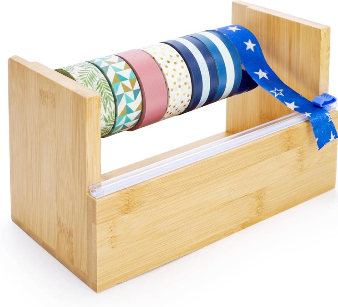 ZAVOOS Wood Masking Tape Dispenser, Multi Roll Washi Tape Cutter Holder with 1 Inch Core for Gift Wrapping, Desktop Craft Tapes Storage Organizer for Office, Home, School