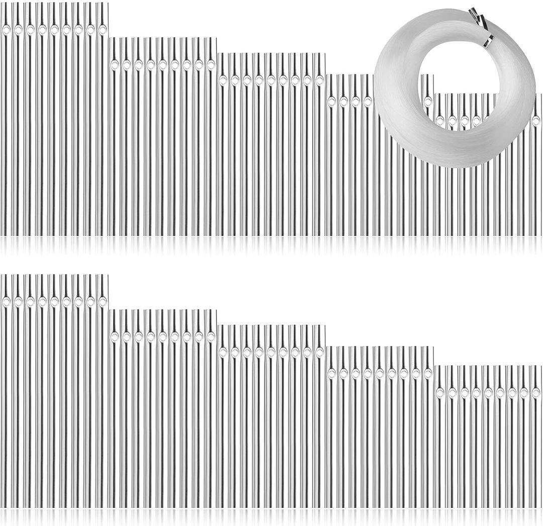 60pcs Wind Chime Tubes for Home Garden Outdoor Hanging Decorations, Tone Empty Tubes with Wind Chime line 150 Yards(5 Different Length)