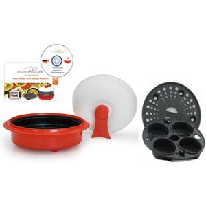 1.5-Quart Nonstick 4-piece Everyday Pan Set for Microwave Cooking, Red