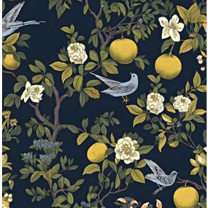 Birds Wallpaper Peel and Stick, Floral Botanical Contact Paper 17.5" x 393.7", Trees Friuts Flowers Wall Mural Removable Self Adhesive Waterproof for Room Shelves Cabinet Drawer (Blue, Yellow, Green)