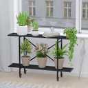 Zhongma 2 Tier Window Height Metal Sturdy Narrow Plant Stand with Wheels, Plant Stand Indoor and Outdoor, L45.67 x W10.3 x H29.9 inch, 440 LBS Capacity & Heavy Duty Construction.