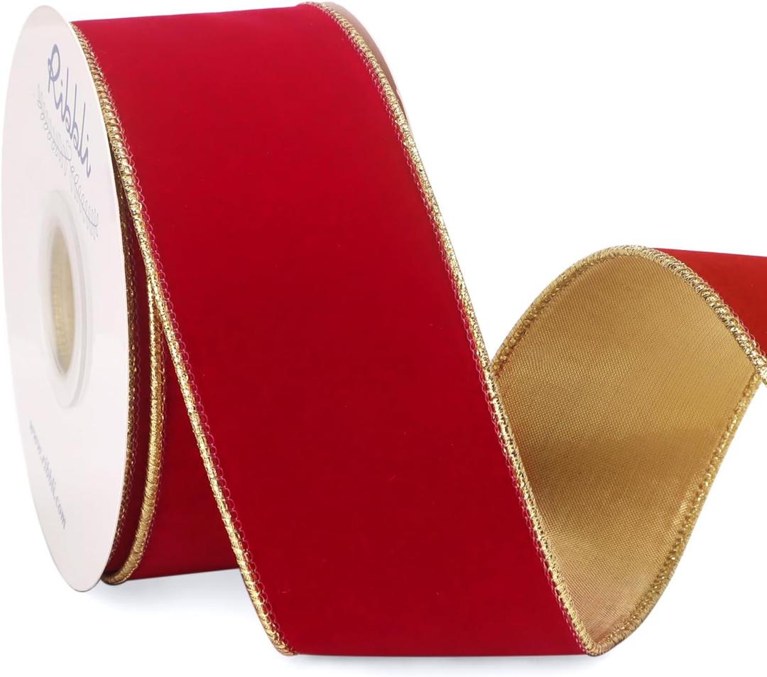 Ribbli Red Velvet Wired Ribbon 2.5 Inch Luxury Velvet Christmas Ribbon for Gift Wrapping Christmas Tree Decoration Crafts Wreaths Supplies -10 Yards