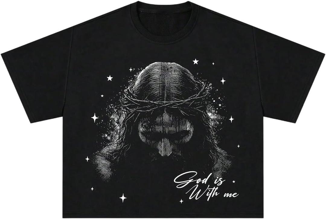 VIPWOLF Men's Graphic Y2K Shirt Casual Short Sleeve Round Neck Regular Fit Summer Baggy T-Shirts (Large, Black # 04)