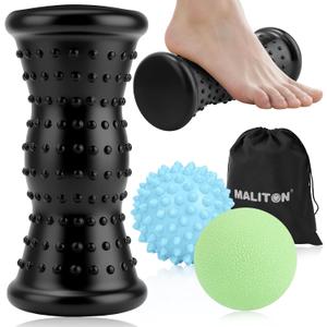 Maliton Massage Ball & Foot Roller - 3-in-1 Set with Spiky Ball, Lacrosse Ball, Massage Roller - Plantar Fasciitis Relief and Heel Spur Pain, Trigger Point Therapy for Deep Muscle Massage.