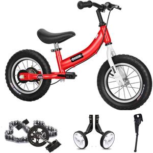Balance Bike 2 in 1 for Kids 2 3 4 5 6 7 Years Old,Balance to Pedals Bike, 14 inch Kids Bike,with Pedal kit,Training Wheels,Brakes (14 inch, Red)