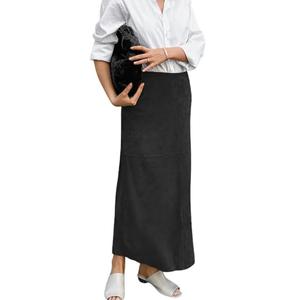 CHARTOU Women Fall Winter Elegant Faux Suede Leather Regular Fit Pencil Maxi Long Skirt (X-Large, Black)