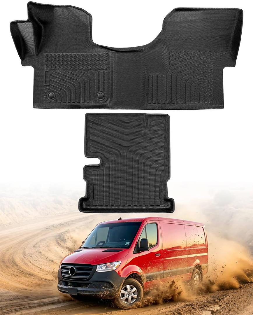 Floor Mat for Mercedes-Benz Sprinter: 2019-2025 2026 Cargo Van 1500/2500/3500 (No Floor Duct), All Weather TPE Car Accessories Floor Front Liner Custom Fit for Sprinter 1st Row with Center Aisle Liner